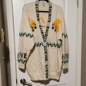 Loewe‎ Cream Cardigan with Yellow Squirrel Design